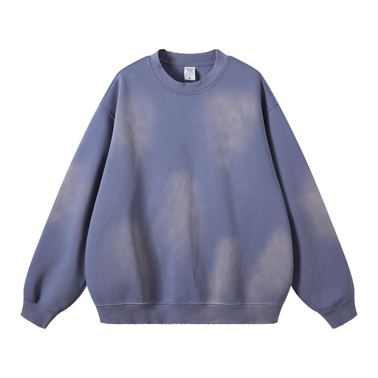 (Denim Blue)Streetwear Monkey Washed Dyed Fleece Pullover-4