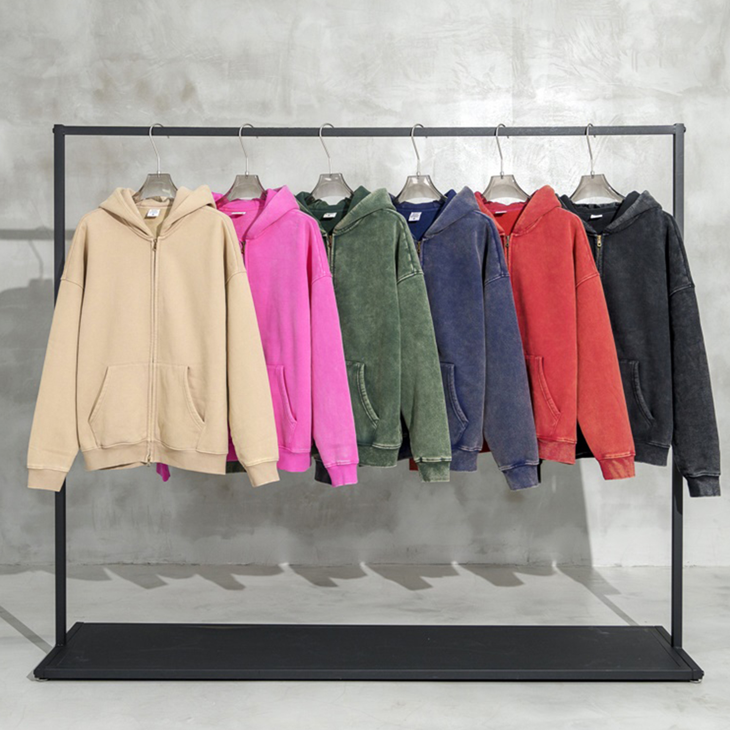 Streetwear Unisex Washed Zip Fleece Hoodie - Print On Demand