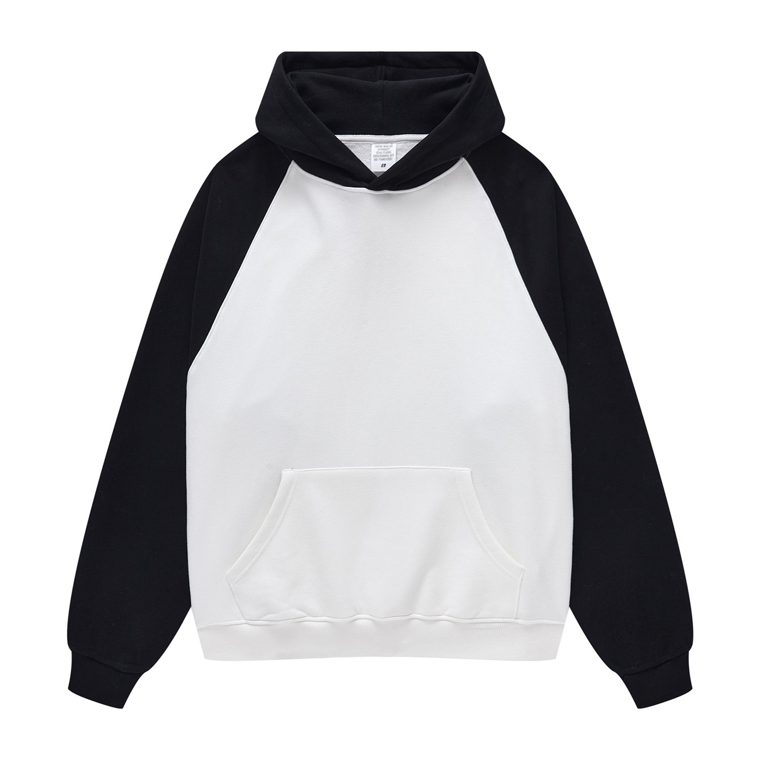 (Black&White)Streetwear Two Tone Raglan Sleeve Fleece Hoodie-4