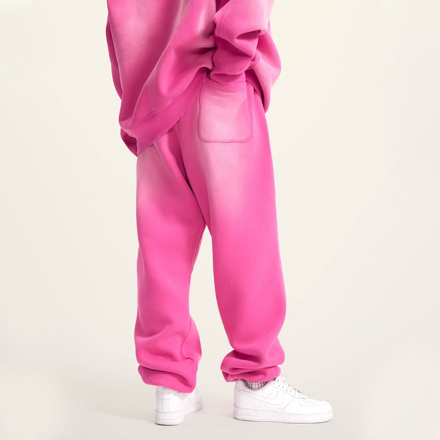 (Rose&Camel)Streetwear Unisex Monkey Washed Dyed Fleece Joggers-10