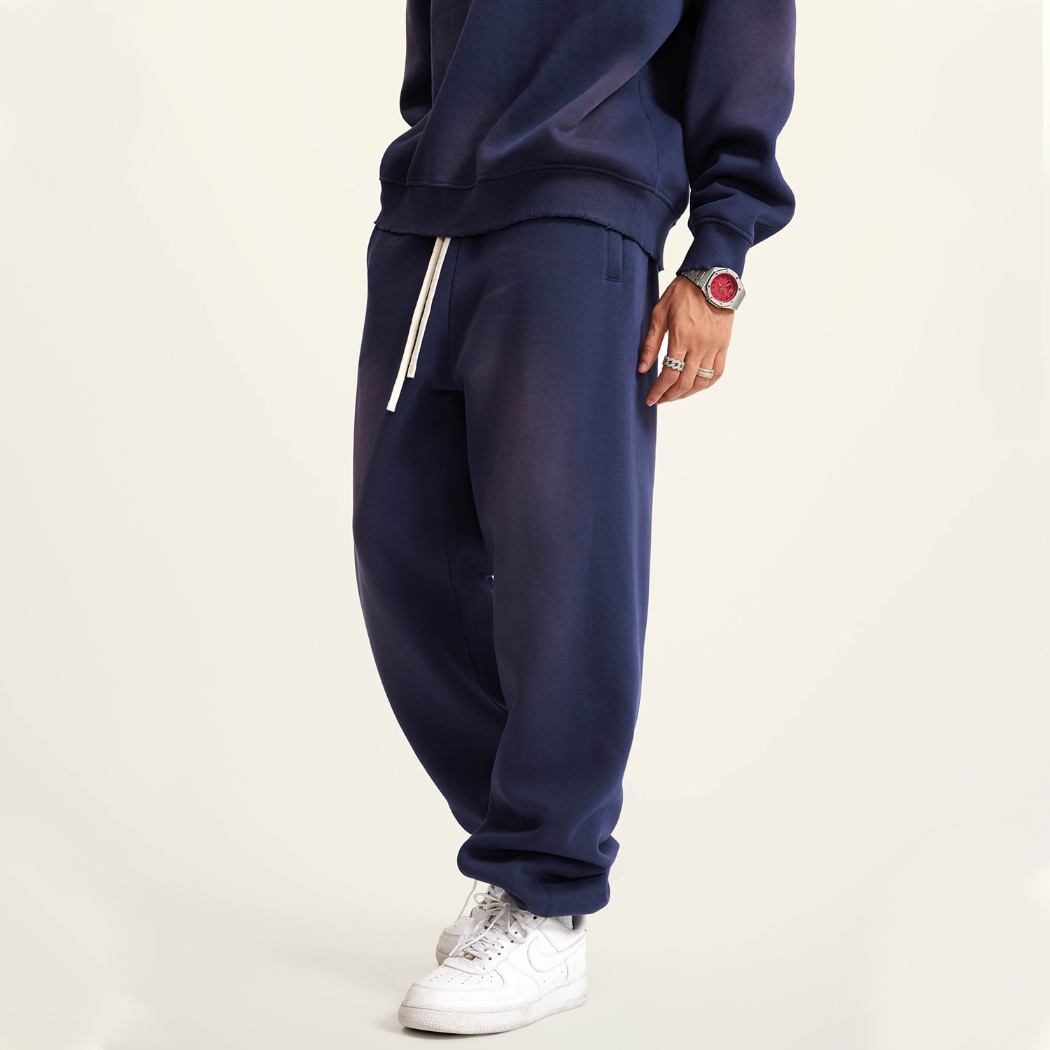 (Royal Blue)Streetwear Unisex Monkey Washed Dyed Fleece Joggers-4