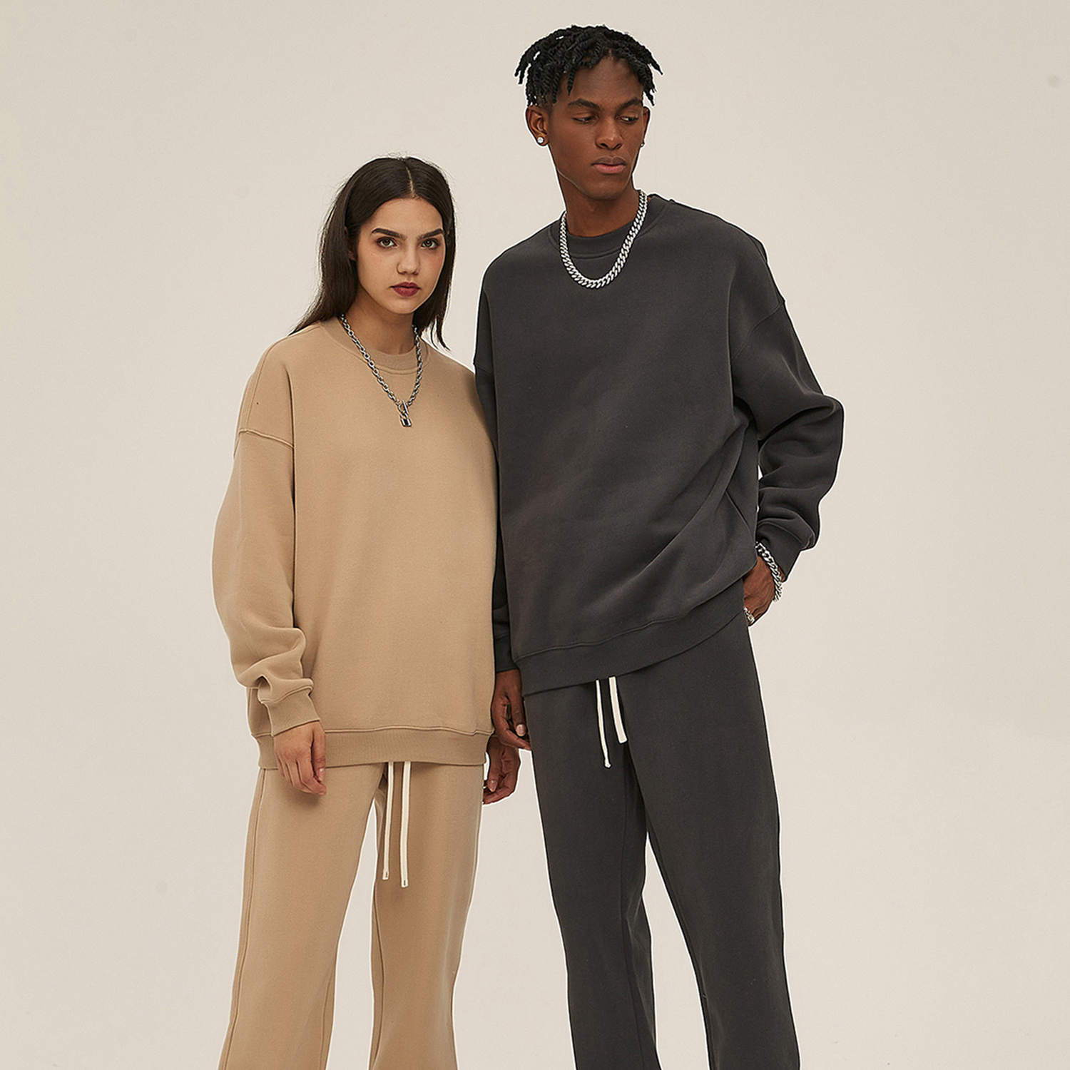 Streetwear Solid Color Fleece Pullover - Print On Demand-1