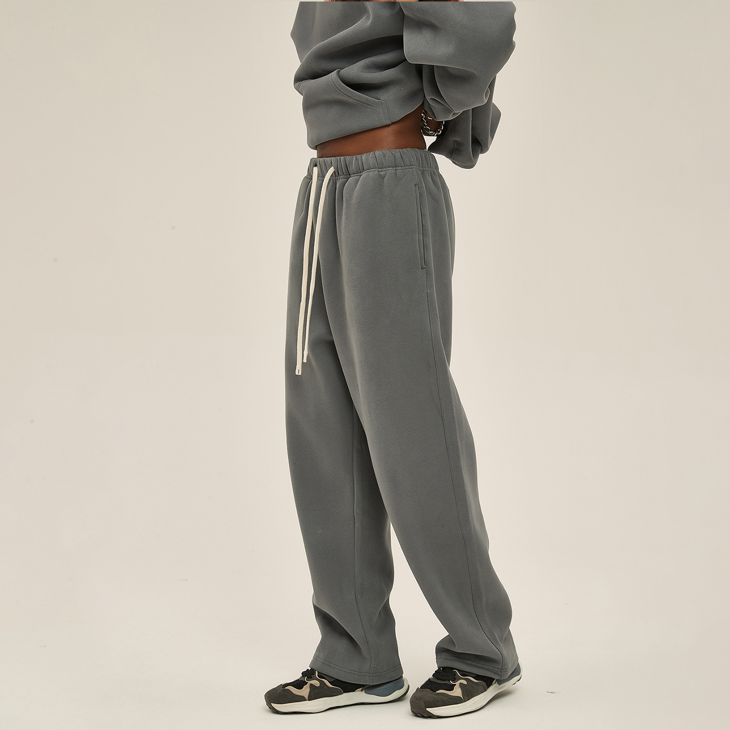 Streetwear Unisex Solid Color Fleece Straight Leg Pants - Print On Demand | HugePOD-15
