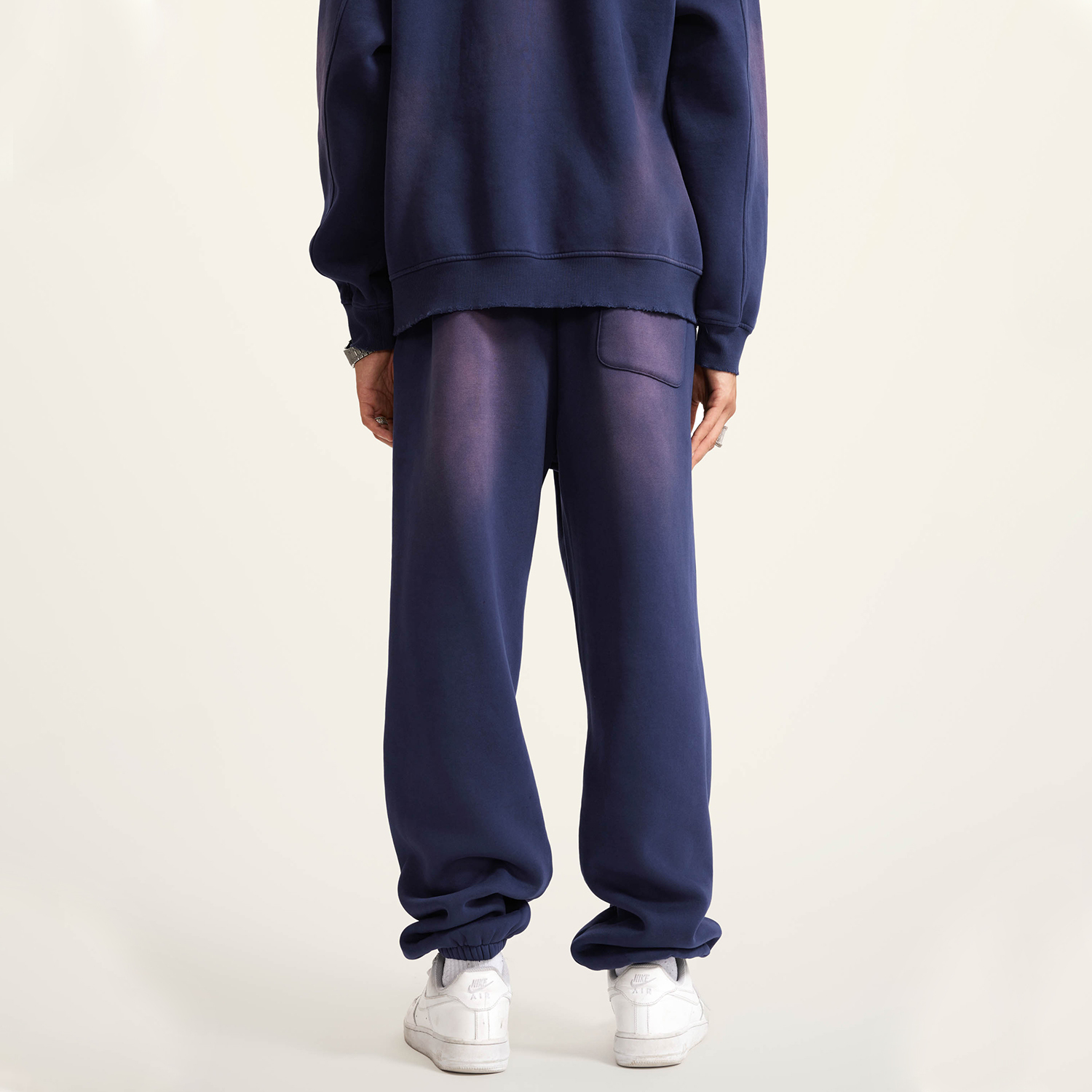 (Royal Blue)Streetwear Unisex Monkey Washed Dyed Fleece Joggers-8