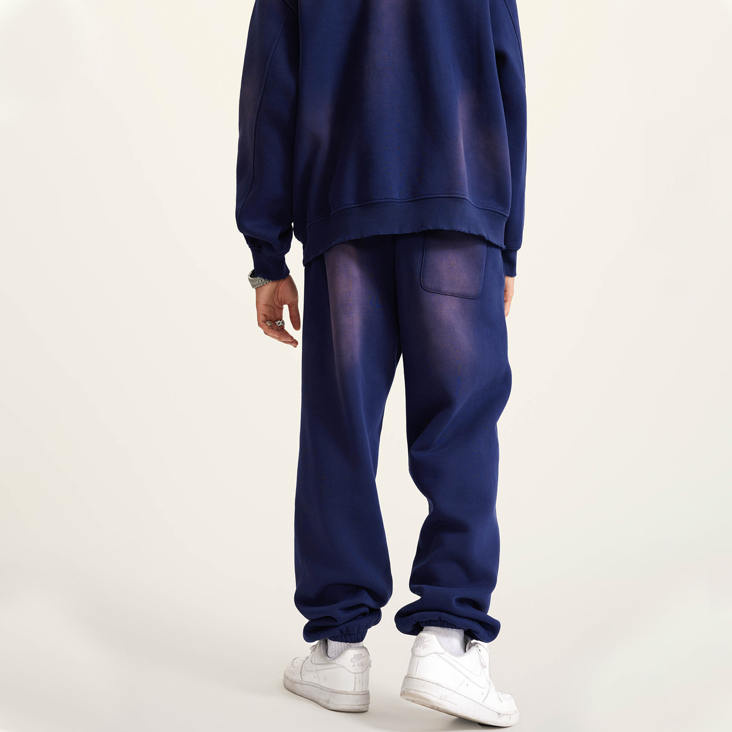 (Royal Blue)Streetwear Unisex Monkey Washed Dyed Fleece Joggers-6