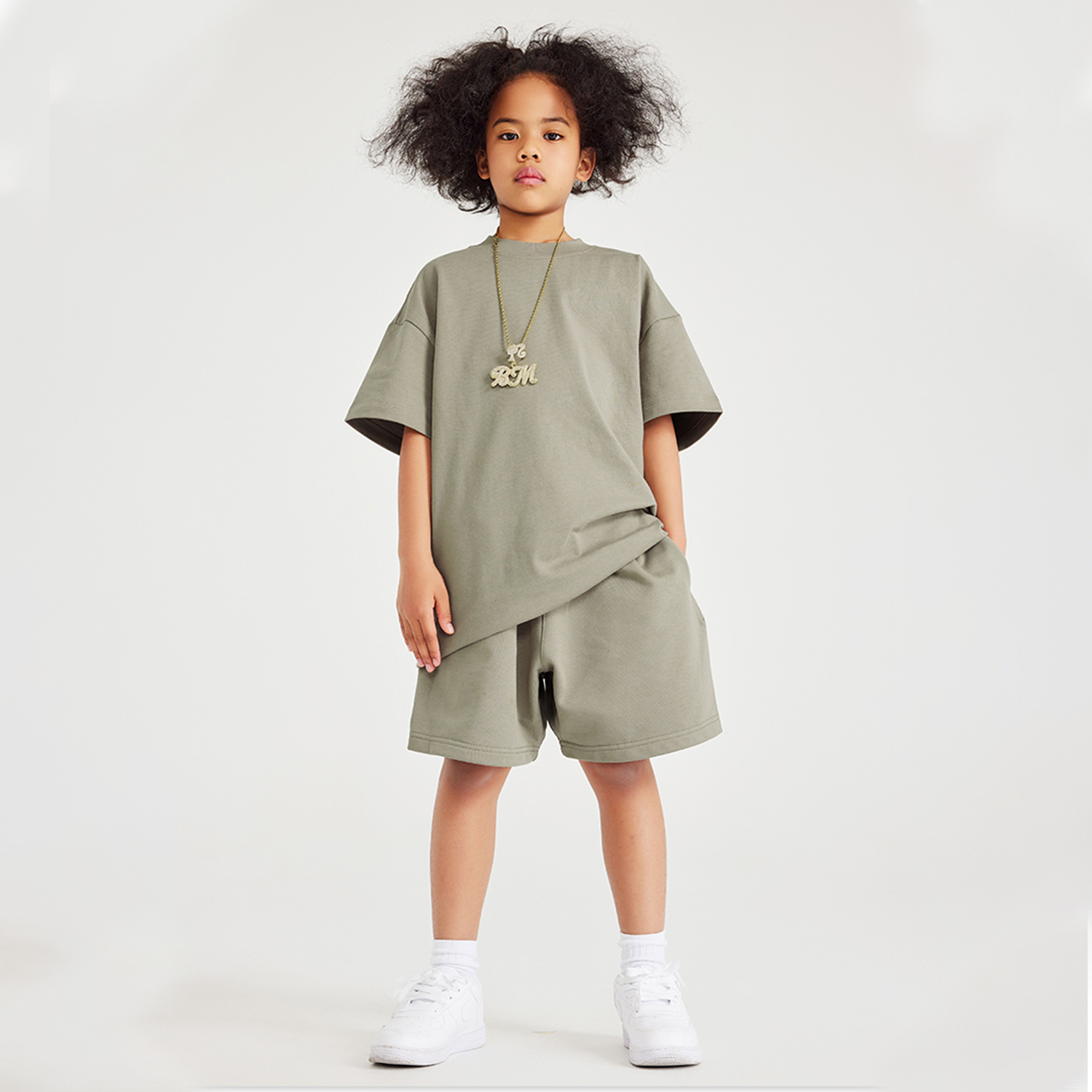 Streetwear Kids Heavyweight 425G Earth Tone FOG 100% Cotton Shorts - Print On Demand | HugePOD-8