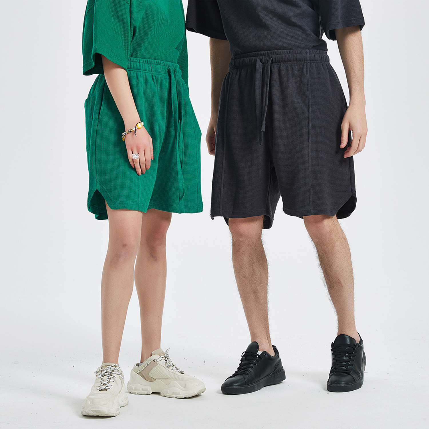 Streetwear Unisex Loose-Fit Waffle Stitch Fabric Shorts - Print On Demand | HugePOD-2