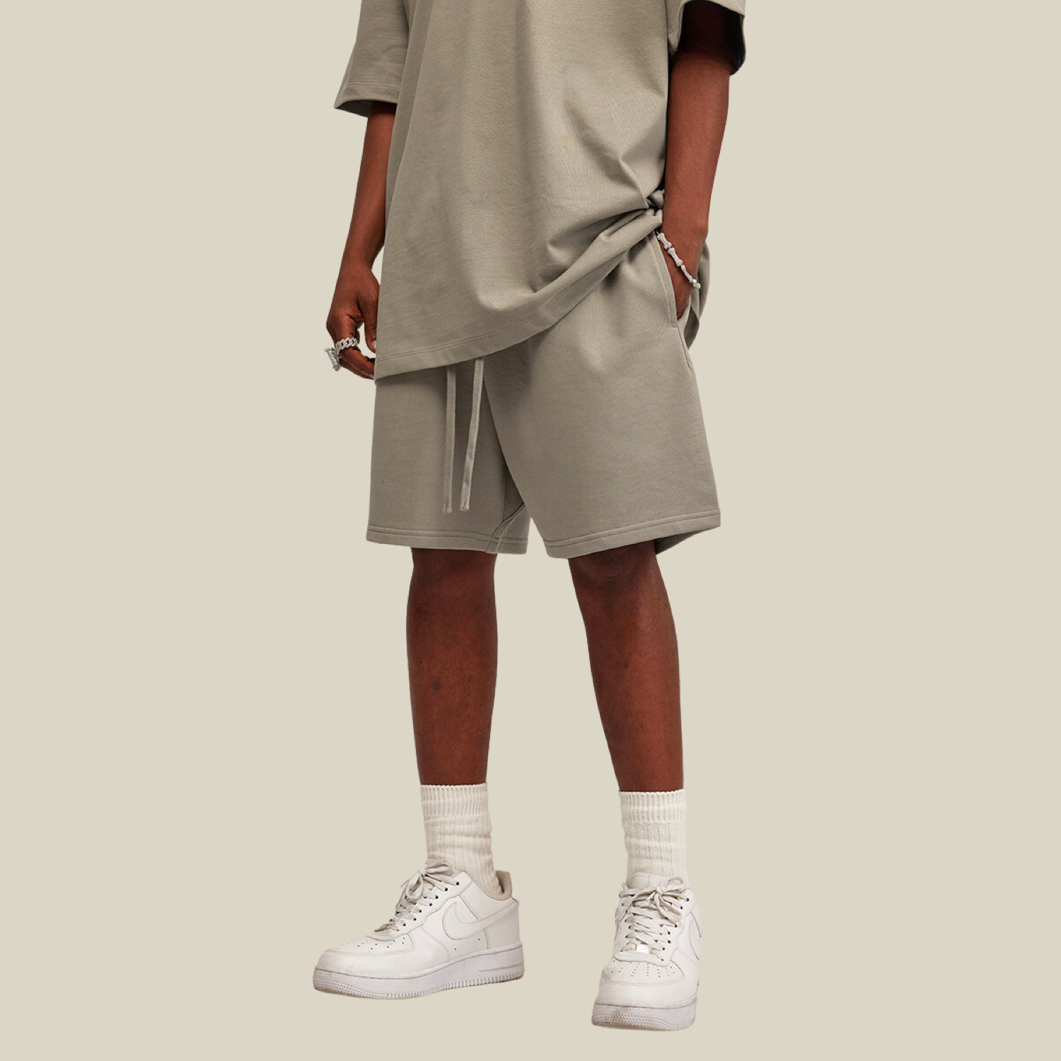 Streetwear Unisex Basic Earth Tone Loose Fit FOG 100% Cotton Shorts - Print On Demand | HugePOD-4