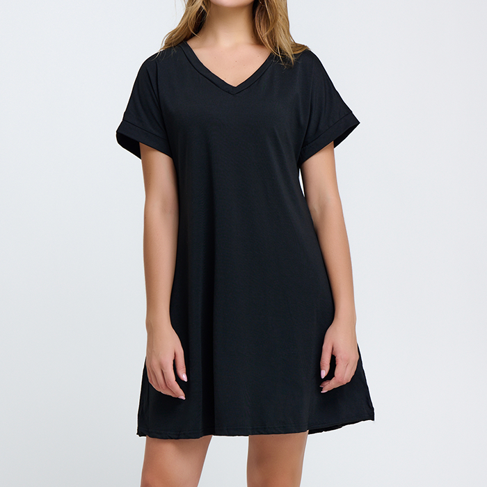 Summer Women's Cotton V-Neck Tee Dress - Print On Demand | HugePOD-4