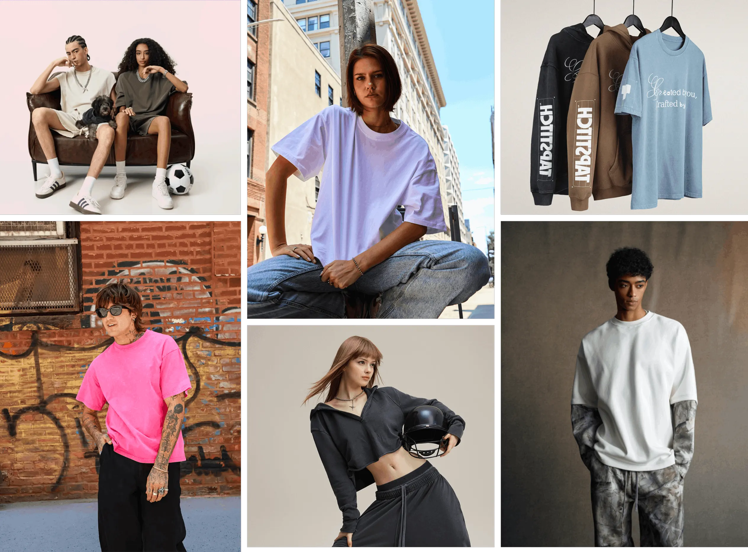 Collage of Tapstitch creators and apparel brand owners showcasing customized fashion products