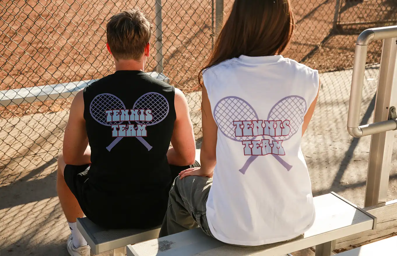 The team members were wearing custom Tank top with badminton patterns.
