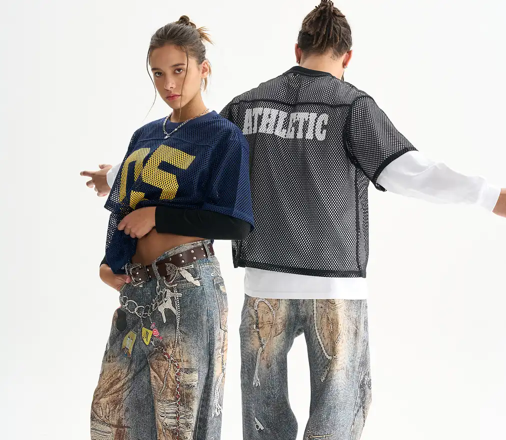 Both models are wearing outfits of the tapstitch product, including but not limited to the ones with cutouts and the basketball-style ones.