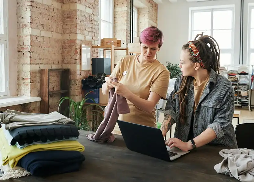 discussing clothing brand ideas with print on demand business