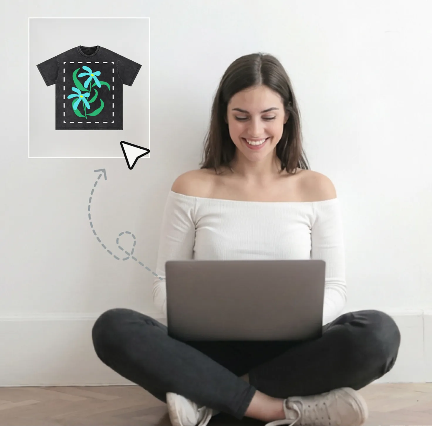 Woman selecting trendy custom T-shirt on Tapstitch